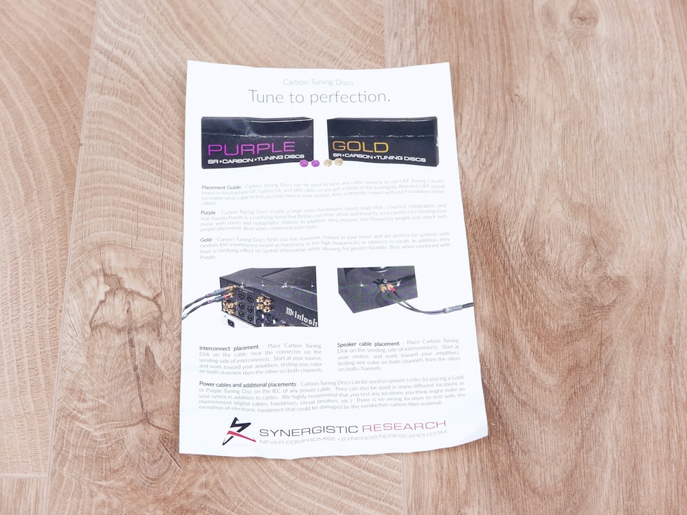 Synergistic Research audio Carbon Tuning Discs (Gold and Purple) NEW (4 sets available) 3