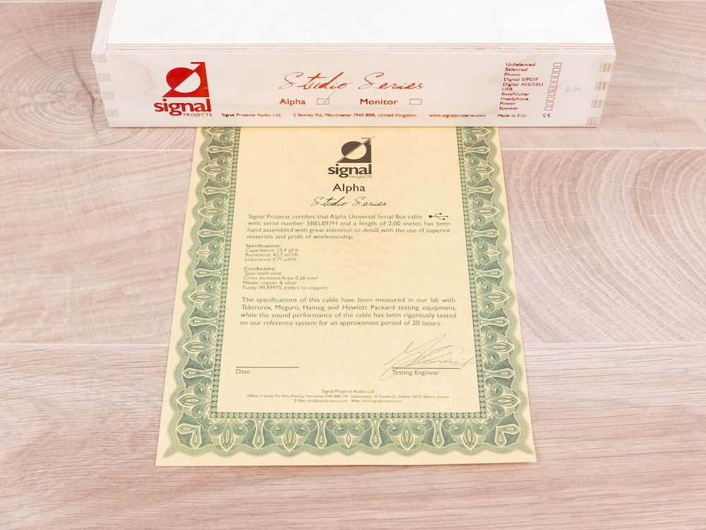 Signal Projects Alpha digital audio USB interconnect 2,0 metre 4