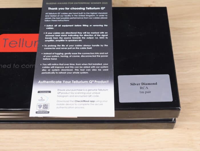 Tellurium Q Silver Diamond highend audio interconnects RCA 1,0 metre 44