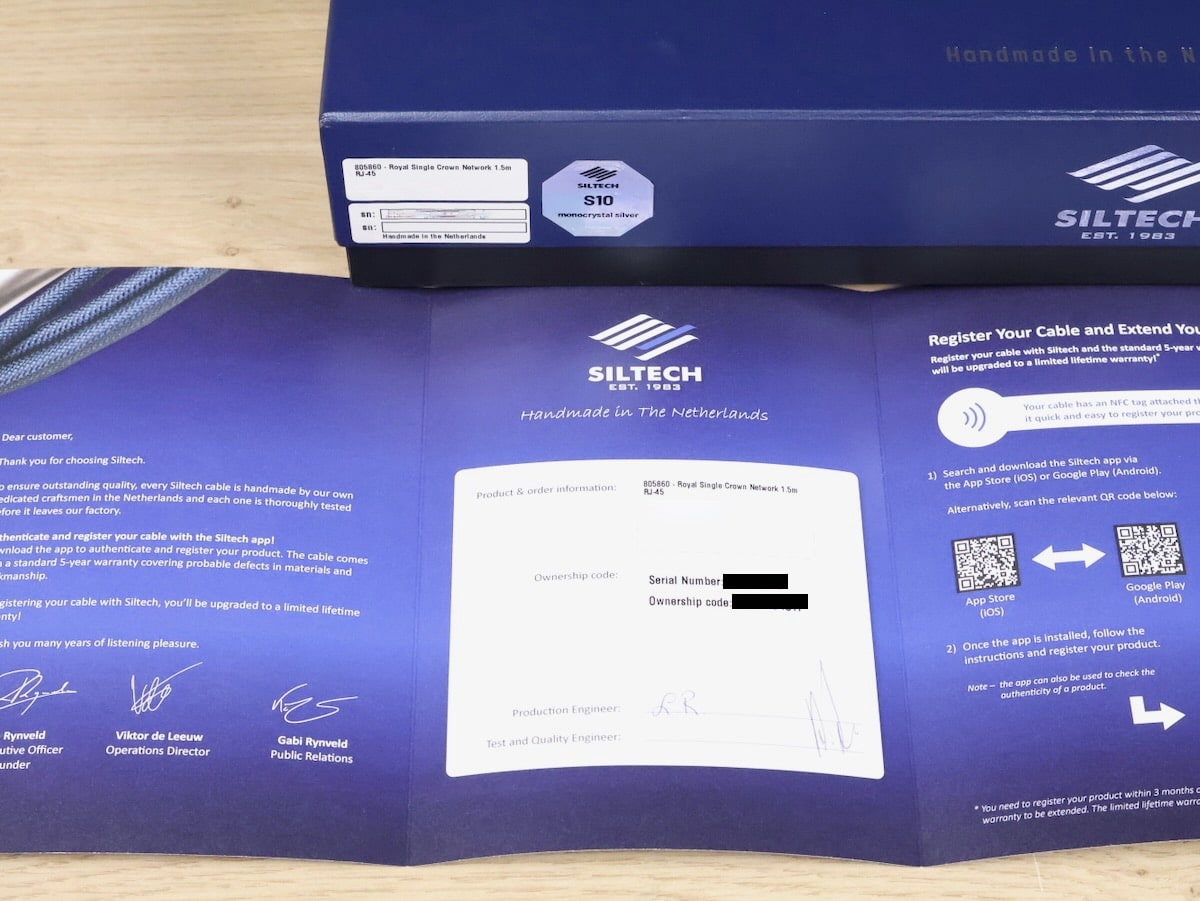 Siltech Royal Single Crown Network S10 highend digital audio ethernet cable 1,5 metre 1-4